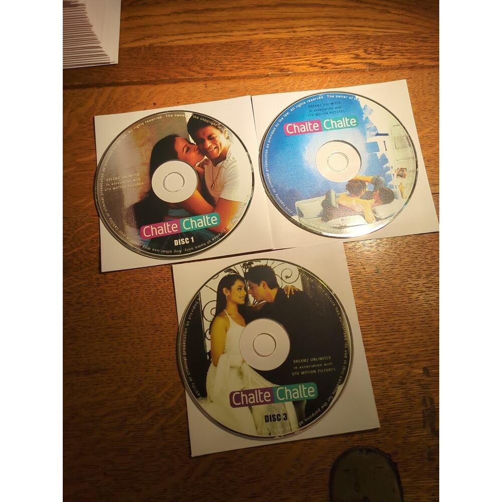 chalte chalte - shah rukh khan , Rani Mukherjee 3 Disc Set Discs Only
